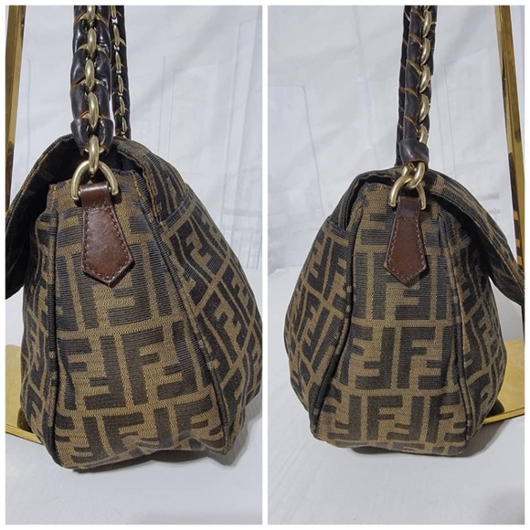 Authentic Fendi Baguette Mia Zucca Shoulder Handbag Brown - Picture 11 of 16